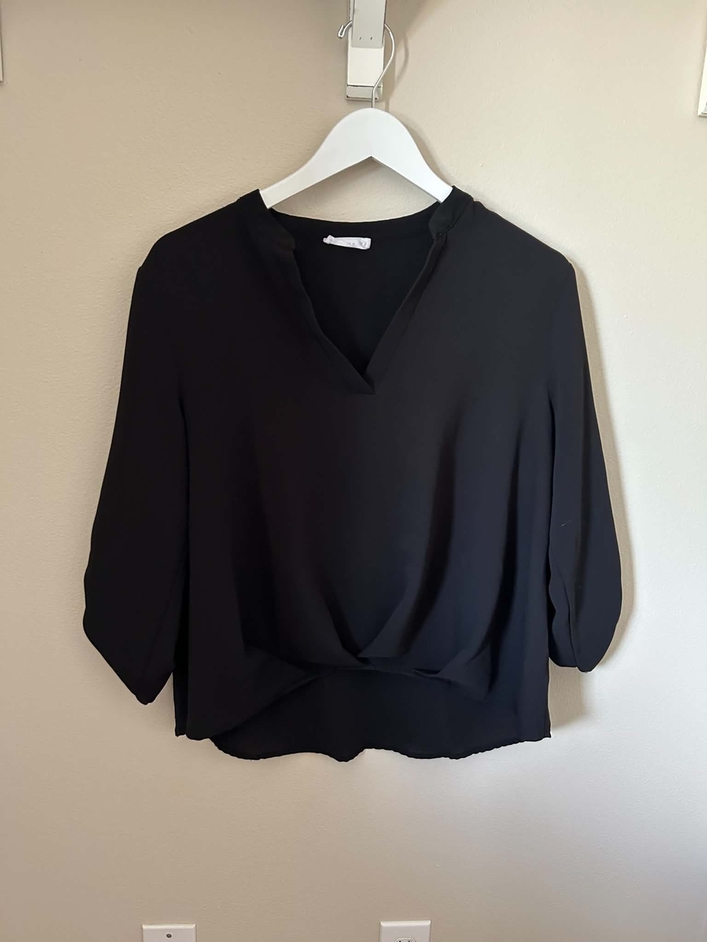 Lush Black V-Neck Draped Blouse